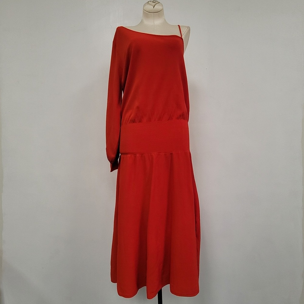 A.L.C Womens One Shoulder A-Line Maxi Dress Size‎ M Red Drape Viscose Blend